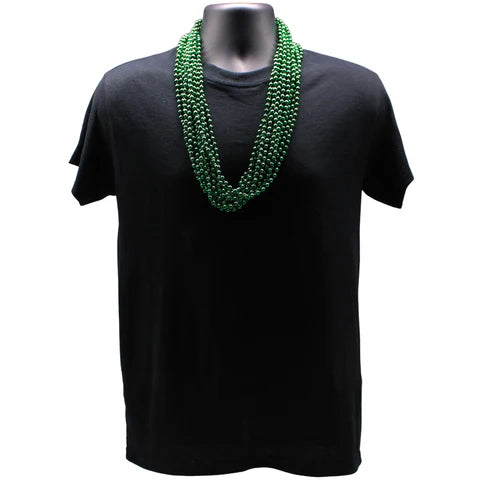 33 Inches Round Metallic Dark Green Mardi Gras Beads - Pack of 72 Necklaces