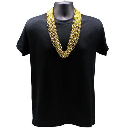 33 Inches Round Metallic Gold Mardi Gras Beads - Pack of 72 Necklaces