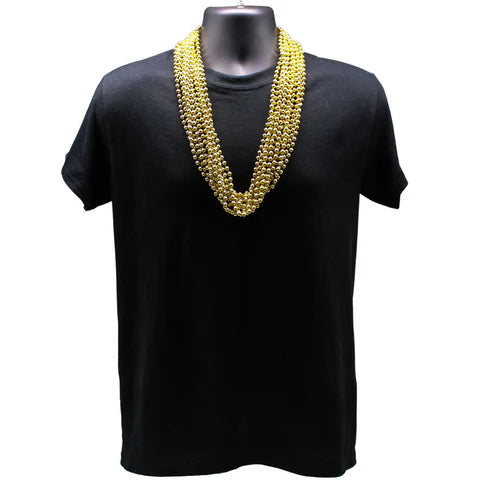 33 Inches Round Metallic Gold Mardi Gras Beads - Pack of 72 Necklaces