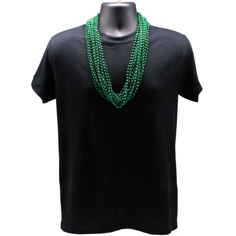 33 Inches Round Metallic Green Mardi Gras Beads - Pack of 72 Necklaces