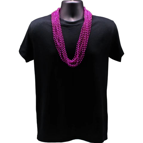 33 Inches Round Metallic Hot Pink Mardi Gras Beads - Pack of 72 Necklaces