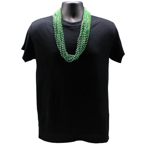 33 Inches Round Metallic Light Green Mardi Gras Beads - Pack of 72 Necklaces