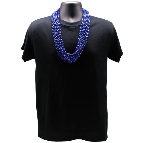 33 Inches Round Metallic Navy Blue Mardi Gras Beads - Pack of 72 Necklaces