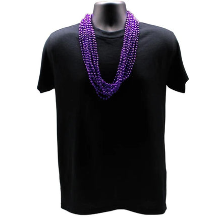 33 Inches Round Metallic Purple Mardi Gras Beads - Pack of 72 Necklaces