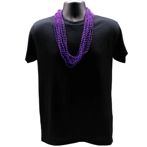 33 Inches Round Metallic Purple Mardi Gras Beads - Pack of 72 Necklaces