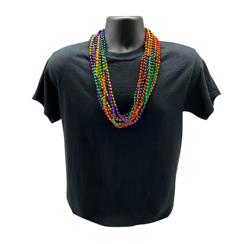 33 Inches Round Metallic Rainbow 6 Section Mardi Gras Beads - Pack of 72 Necklaces