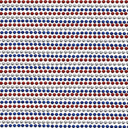 33 Inches Round Metallic Red, Blue and Silver Mardi Gras Beads - Pack of 72 Beaded Necklaces