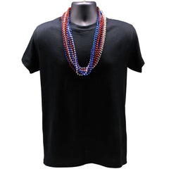 33" Round Metallic Red, Blue and Silver Mardi Gras Beads - Pack of 72 Necklaces