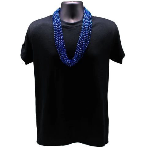 33 Inches Round Metallic Royal Blue Mardi Gras Beads - Pack of 72 Necklaces