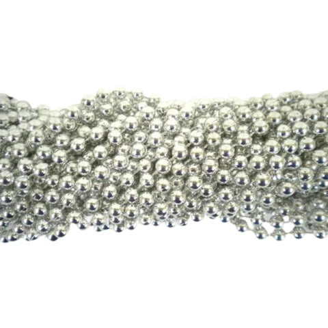 33 Inches Round Metallic Silver Mardi Gras Beads - 72 Necklaces