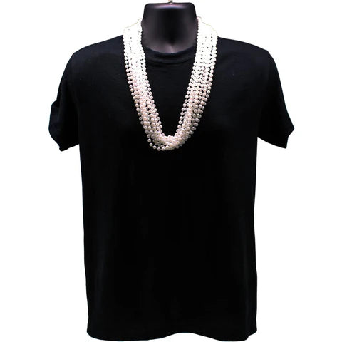 33 Inches Round Pearl White Mardi Gras Beads - Pack of 72 Necklaces