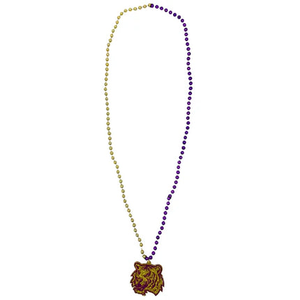 34 Inches 7mm Purple & Gold Tiger Medallion Necklaces