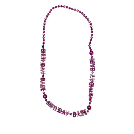 36 Inches Birthday Babe Beaded Necklace - Metallic Light Pink