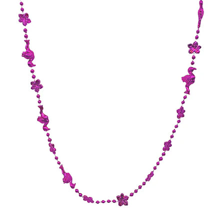 36 Inches Flamingo & Flower Bead Necklace - Metallic Hot Pink