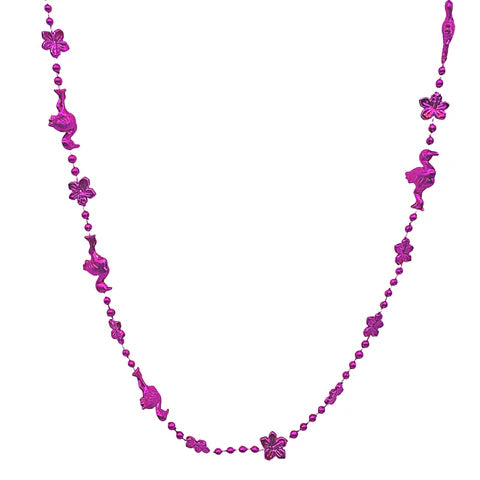 36 Inches Flamingo & Flower Bead Necklace - Metallic Hot Pink
