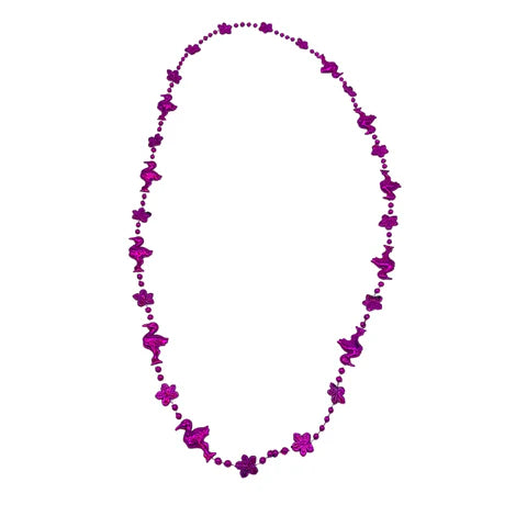 36 Inches Flamingo & Flower Beaded Necklace - Metallic Hot Pink