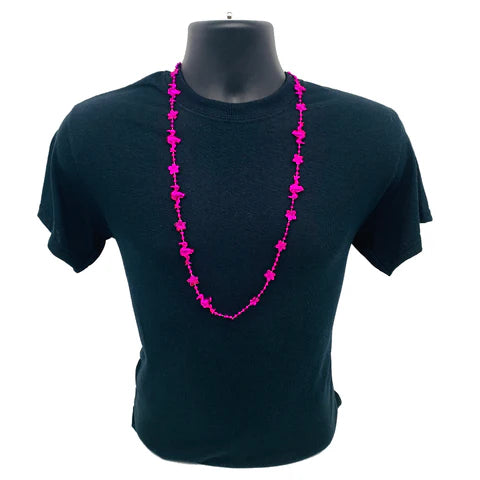 36 Inches Flamingo & Flower Beads Necklace - Metallic Hot Pink