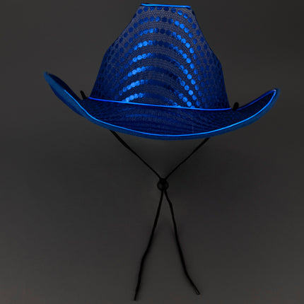 LED Flashing Blue EL Wire Sequin Cowboy Party Hat - Pack of 2 Hats