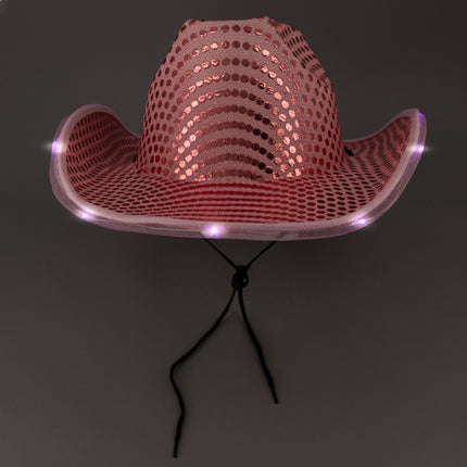 LED Light Up Flashing Pink Cowboy Hat With Sequins