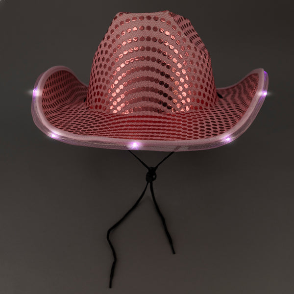 LED Light Up Flashing Sequin Pink Cowboy Hat - Pack of 4 Hats