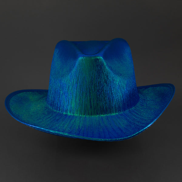Sparkly Holographic Iridescent Glitter Space Blue Cowboy Hats - Pack of 3