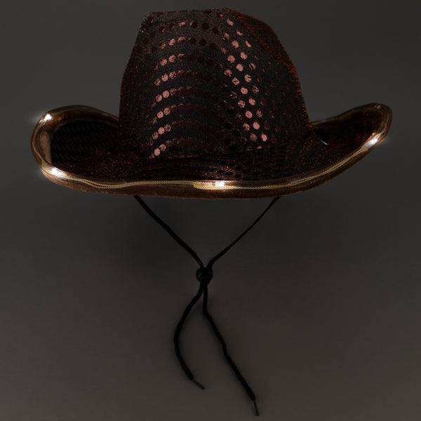 LED Light Up Flashing Sequin Brown Cowboy Hat - Pack of 96 Hats