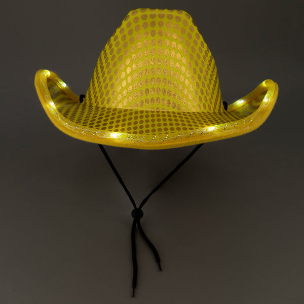 LED Light Up Flashing Sequin Gold Cowboy Hat - Pack of 4 Hats