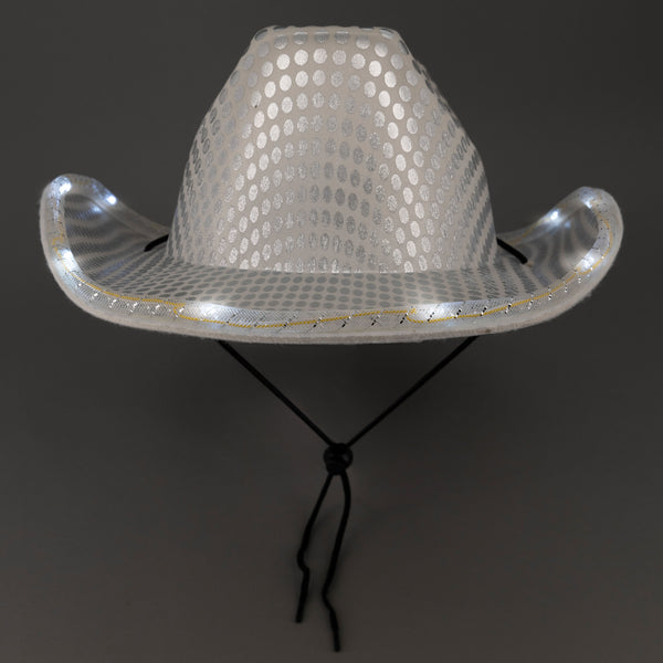 LED Light Up Flashing Sequin White Cowboy Hat - Pack of 72 Hats