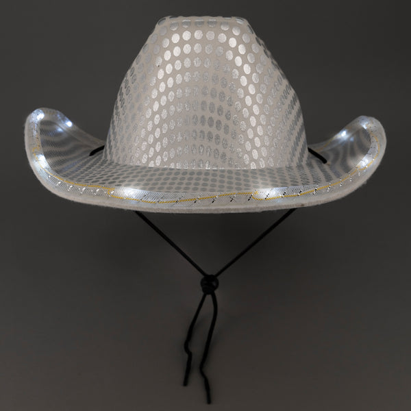 LED Light Up Flashing Sequin White Cowboy Hats - Pack of 72 Hats