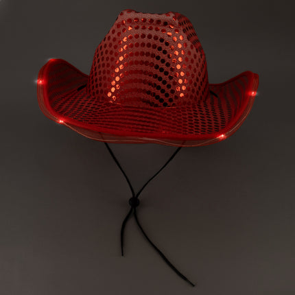 LED Light Up Flashing Sequin Red Cowboy Hat - Pack of 24 Hats
