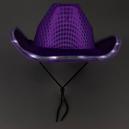 LED Light Up Flashing Sequin Purple Cowboy Hat - Pack of 4 Hats