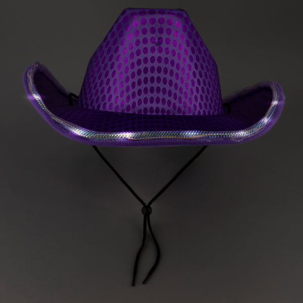 LED Flashing Purple Cowboy Hat With Sequins Pack of 2