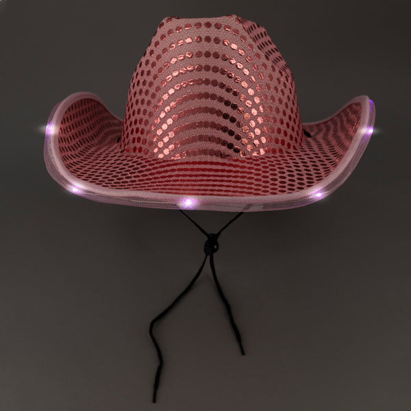 LED Light Up Flashing Sequin Pink Cowboy Hat - Pack of 24 Hats