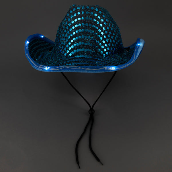 LED Light Up Flashing Sequin Teal Cowboy Hat - Pack of 72 Hats