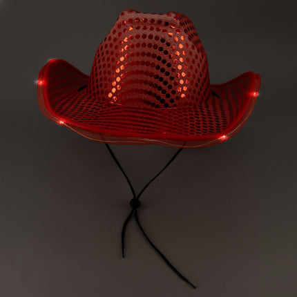LED Light Up Flashing Sequin Red Cowboy Hat - Pack of 96 Hats