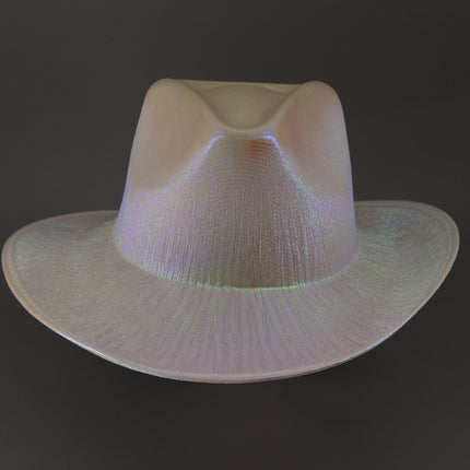 Sparkly Holographic Iridescent Glitter Space White Cowboy Hats - Pack of 3