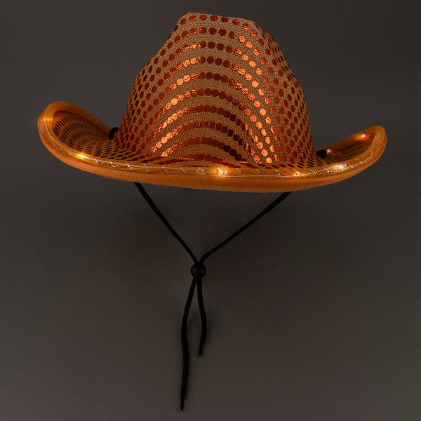LED Light up Flashing Sequin Cowboy Hats Orange - 12 Hats