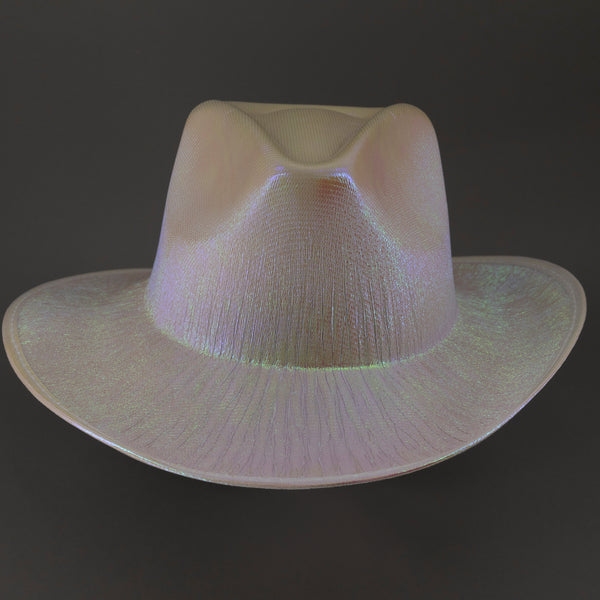 White Holographic Iridescent Glitter Space Cowboy Hats - Pack of 4