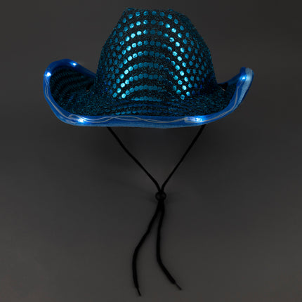 LED Light Up Flashing Sequin Teal Cowboy Hat - Pack of 18 Hats