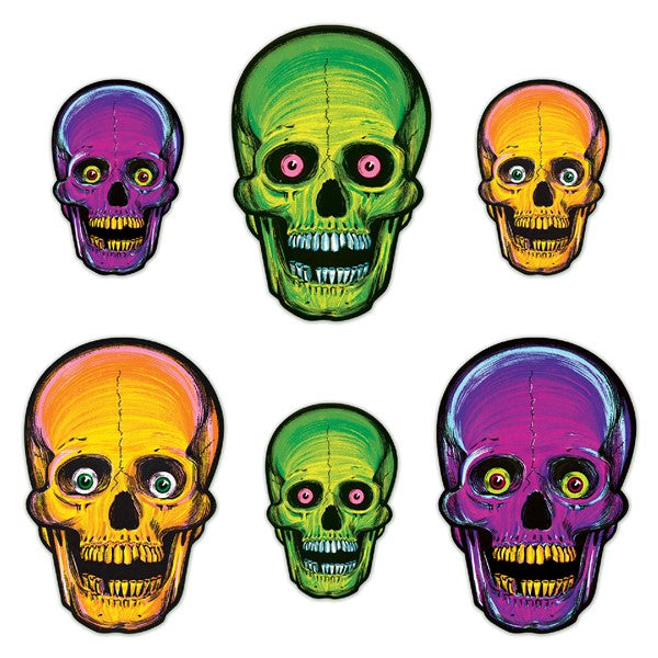 Halloween Glow Skull Cutouts - Pack of 6