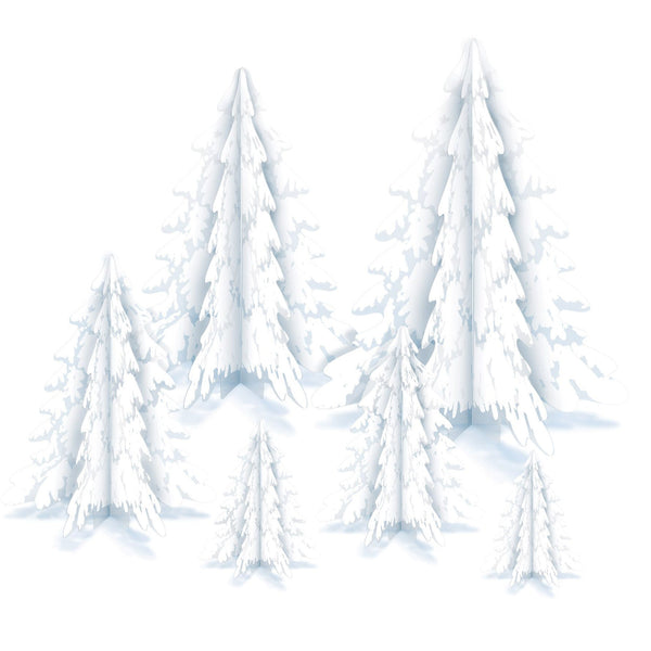 3D Clear Winter Pine Trees Centerpiece - 6 Per Pack