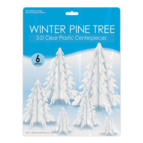 3D Clear Winter Pine Trees Centerpiece - 6 Per Pack