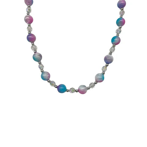 40 16mm Pink, Purple & Turquoise Marbled Beaded Necklace