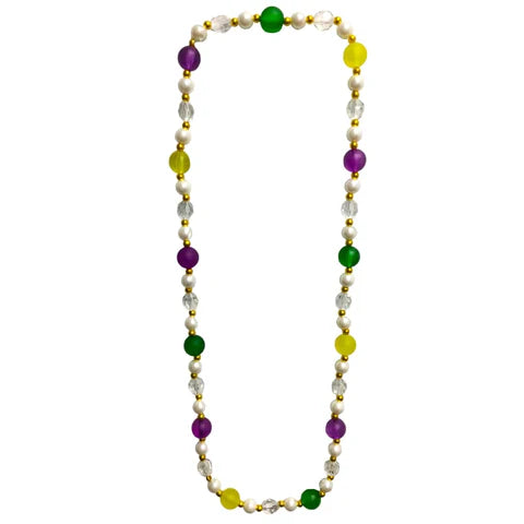40 Inches 18mm Purple, Green And Gold & Pearl Beaded Necklace