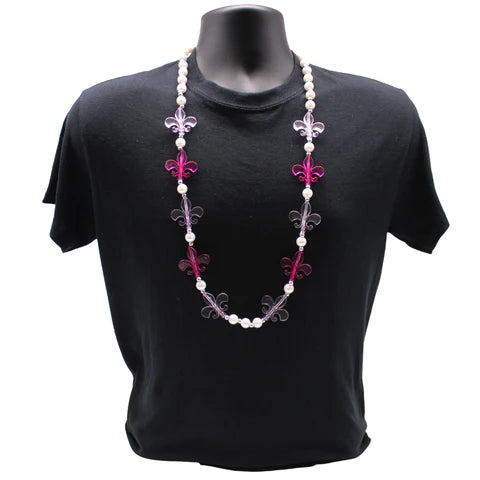 40 Inches Acrylic Light Pink And Hot Pink Fleur De Lis Bead Necklace