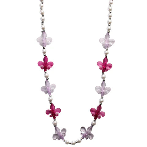40 Inches Acrylic Light Pink And Hot Pink Fleur De Lis Beads Necklace
