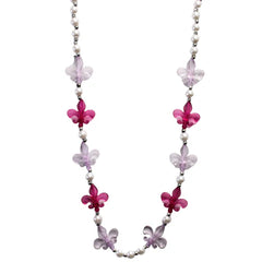 40" Acrylic Light Pink And Hot Pink Fleur De Lis Beads Necklace