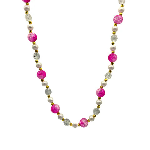 40 Acrylic Light Pink and Hot Pink Marble Bead Necklace