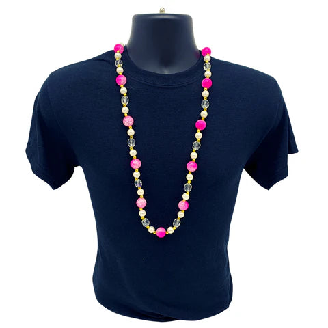 40 Inches Acrylic Light Pink and Hot Pink Marble Beads Necklace