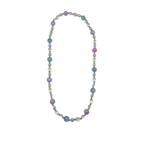 40 Inches Acrylic Pink And Turquoise Marble Beaded Necklace